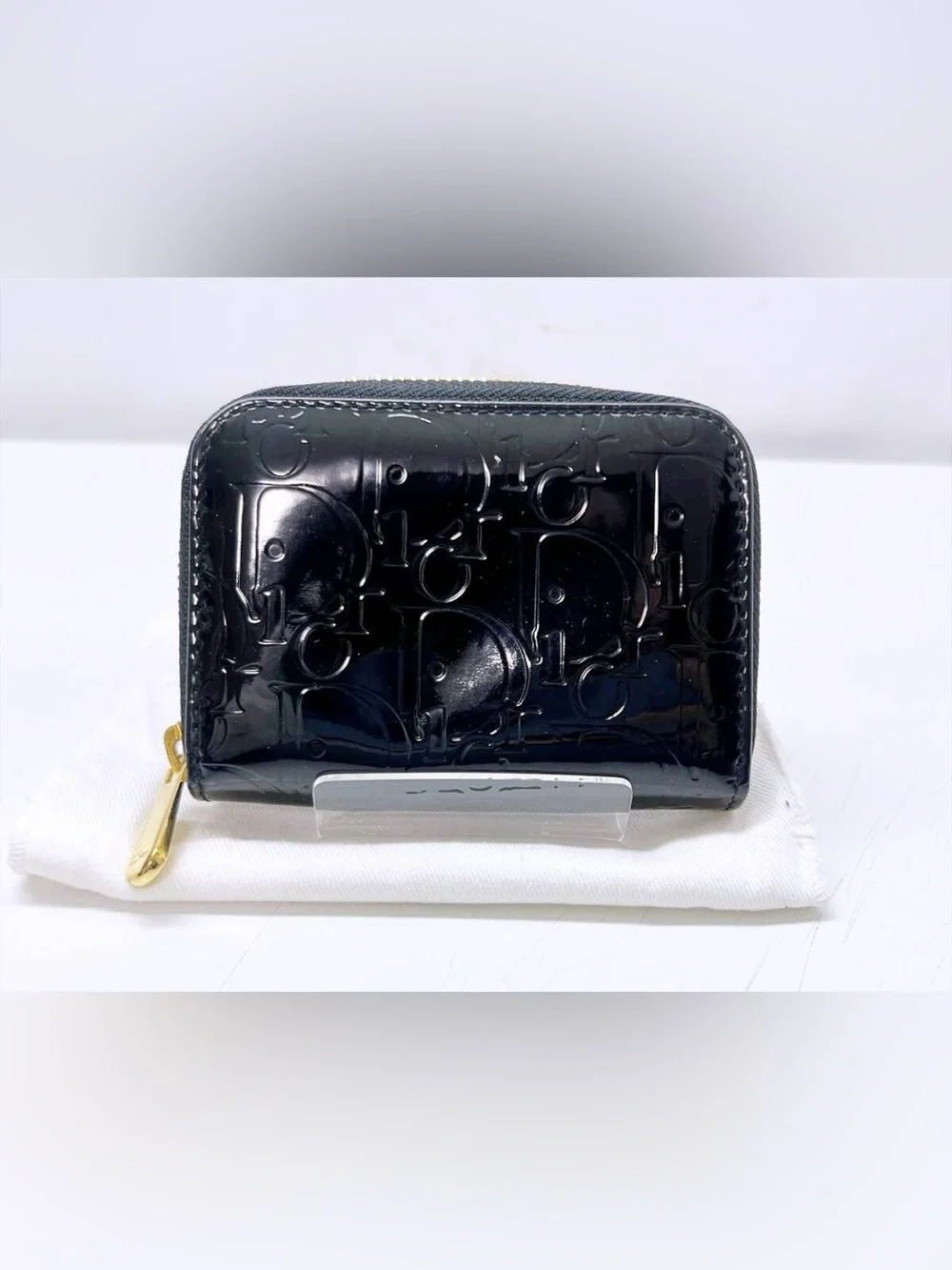 Christian Dior Trotter Black/Pink Patent Leather Round Zip Coin Small Wallet
